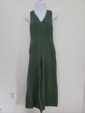 J. Crew Olive Green Sleeveless V-Neck Jumpsuit Size 4 Linen Blend Lined